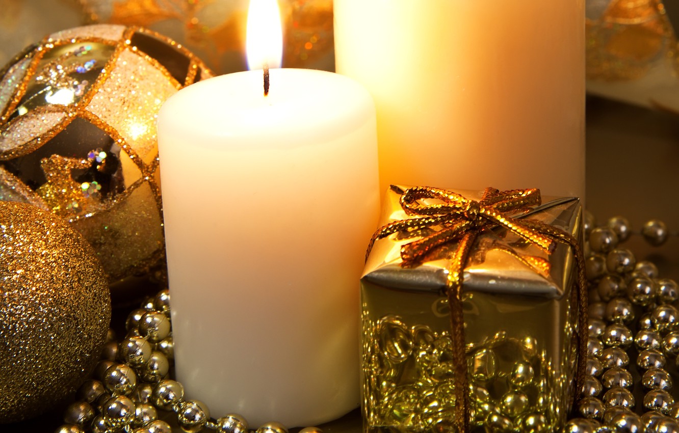 Wallpaper Decoration Gold Holiday Gift Candle New Year