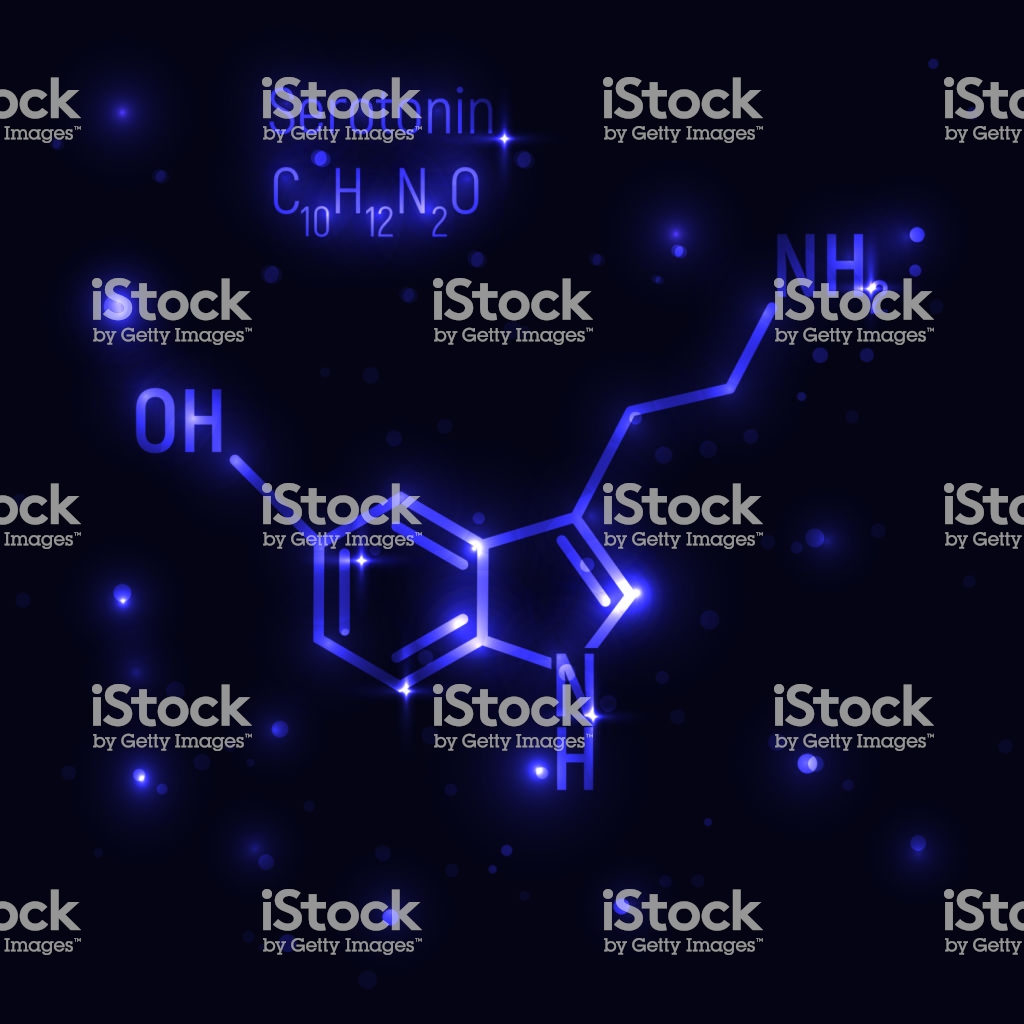 Serotonin Structure On Dark Blue Background Stock Illustration