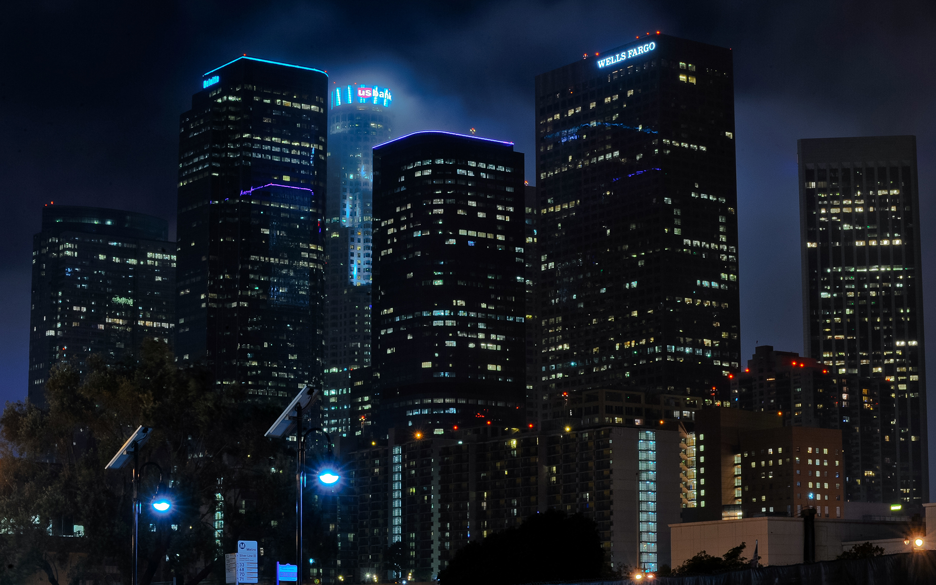 Los Angeles La Buildings Skyscrapers Night R Wallpaper Background