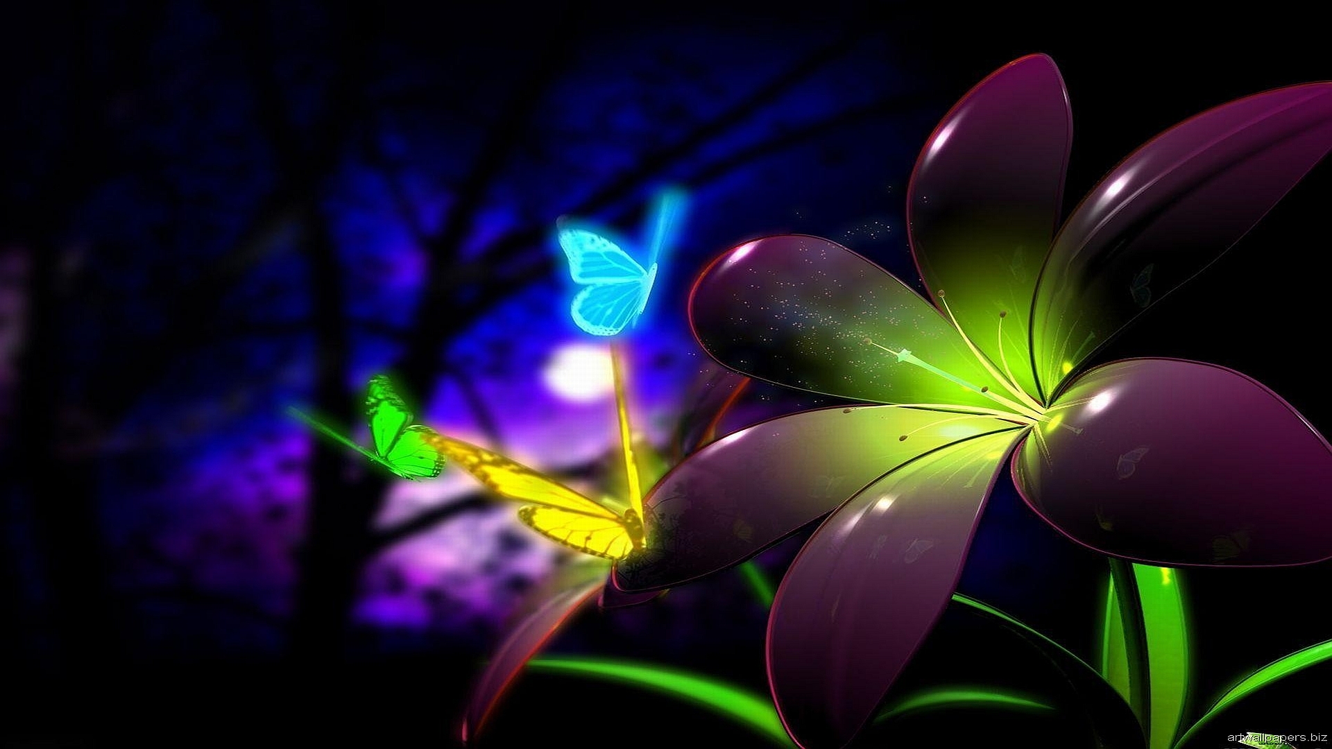 Neon Butterflies Wallpaper Background