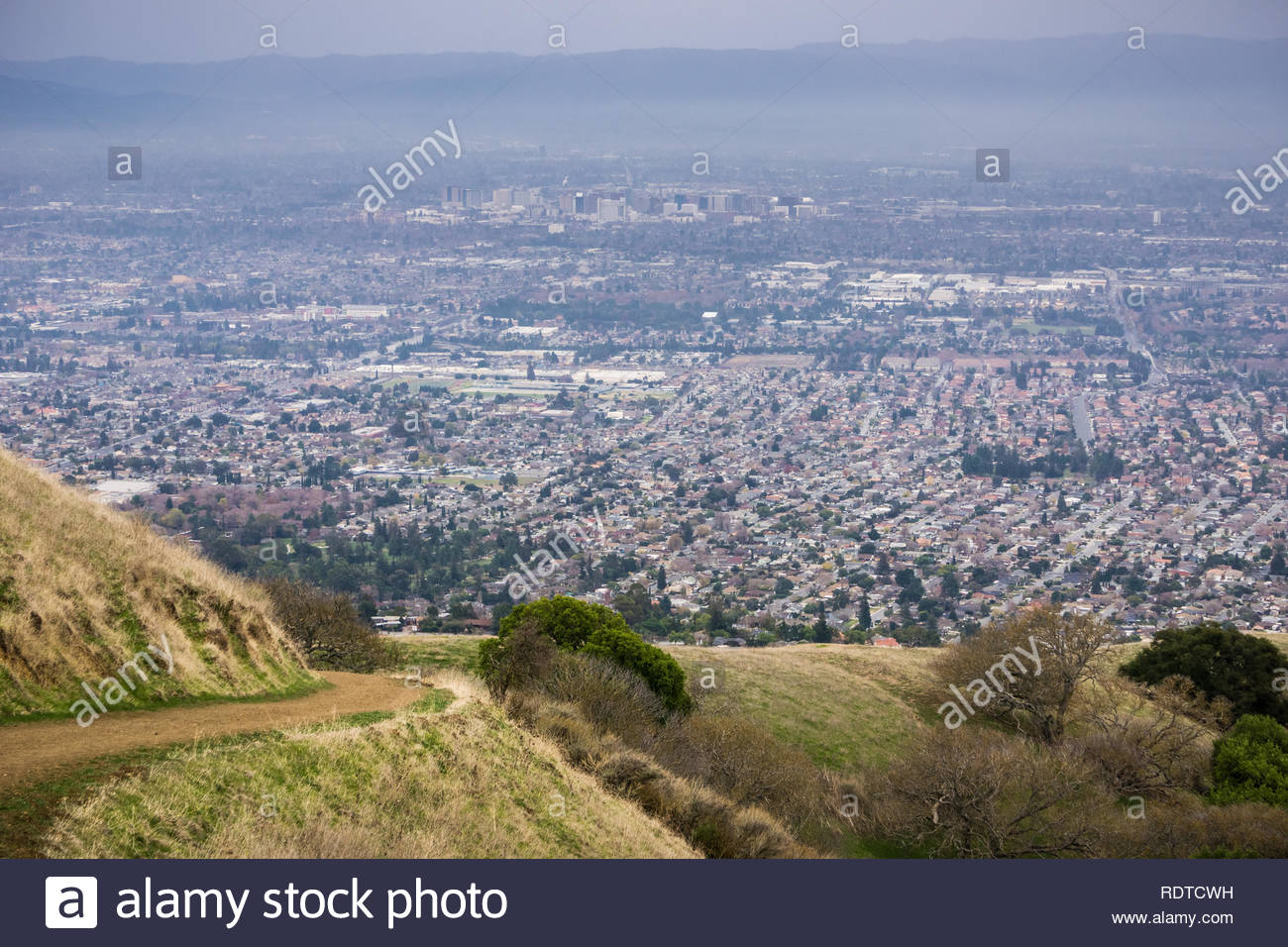 Aerial view of residential areas of San Jose California on a