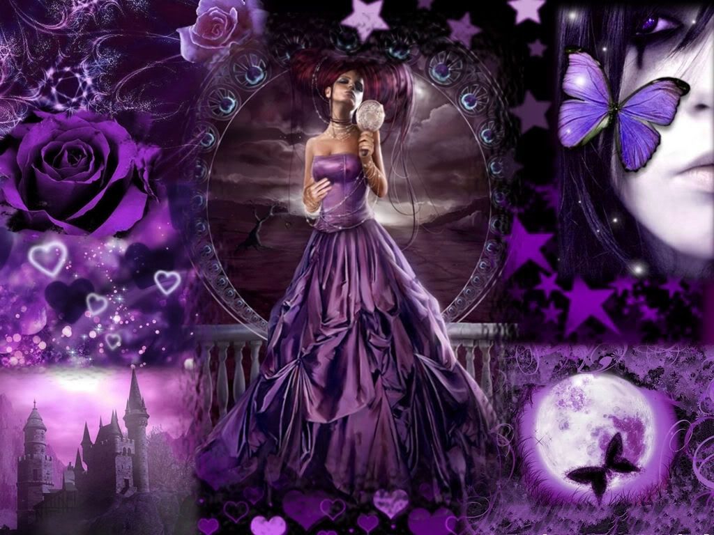 Purple Fantasy Female Flowers Hearts Moon