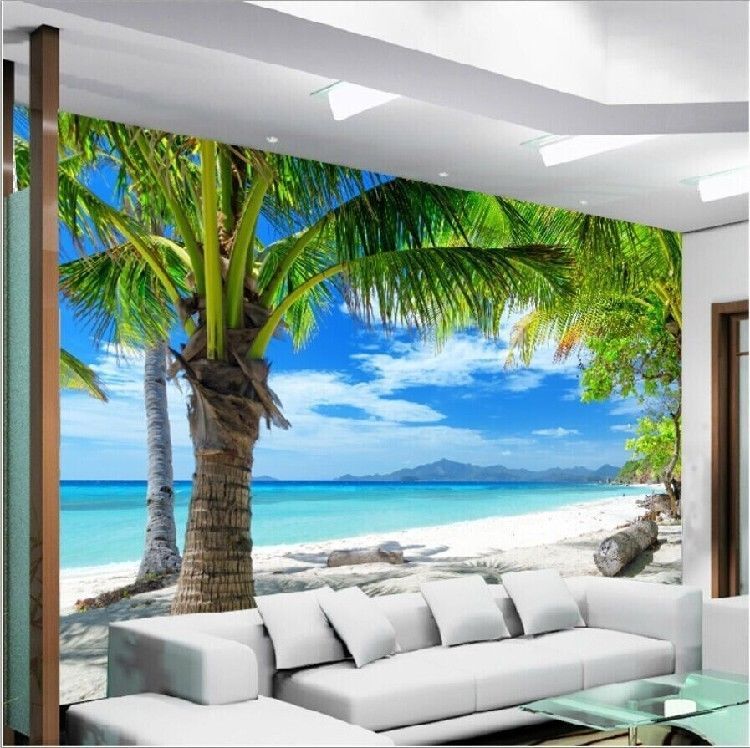 3d Wallpaper Bedroom Mural Modern Beach Coconut Grove Wall