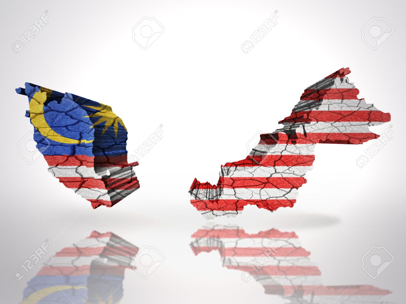 Map Of Malaysia With Malaysian Flag On A White Background Stock