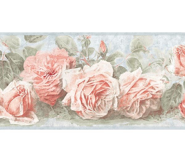 Free download Soft Blue Pink Vintage Rose Wallpaper Wall Border