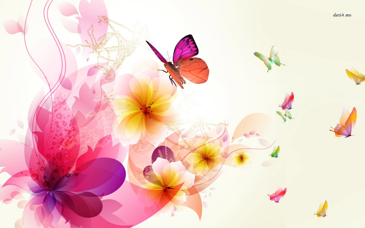 Colorful Butterflies On Flowers Wallpaper Digital Art