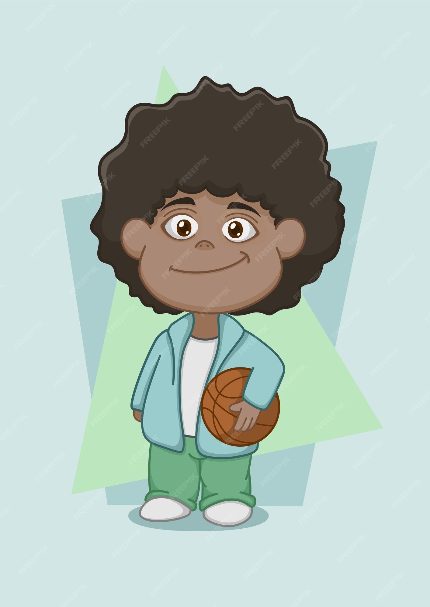 Premium Vector Cute african american boy with basketball