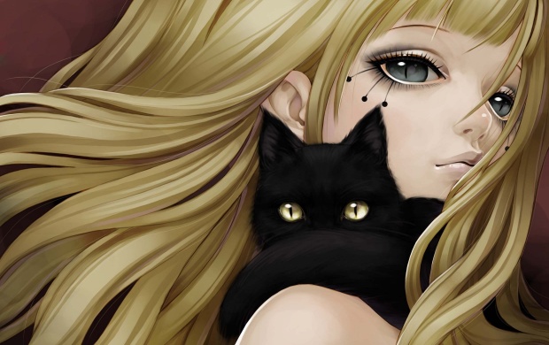 Anime Girl And Black Cat Click To