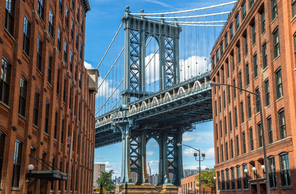 New York City Brooklyn Old Buildings And Bridge In Dumbo Custom