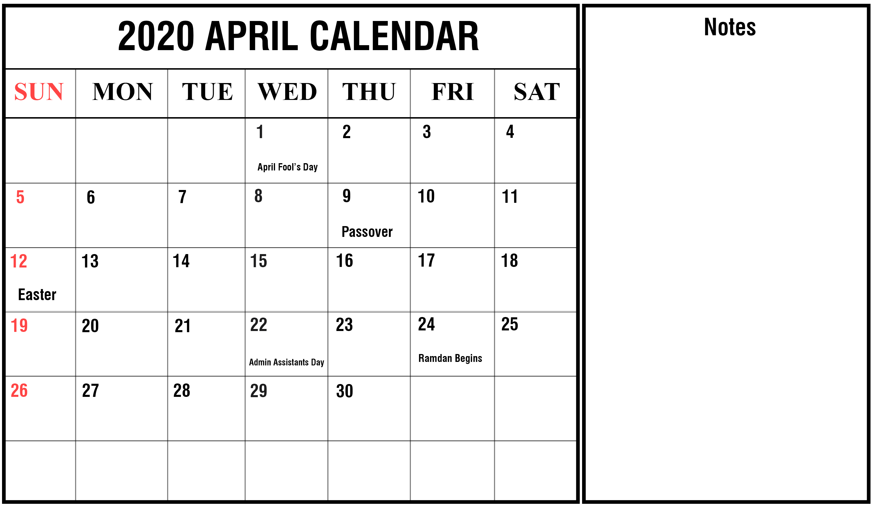 Free Download April 2020 Calendar With Holidays Calendar Marketing 