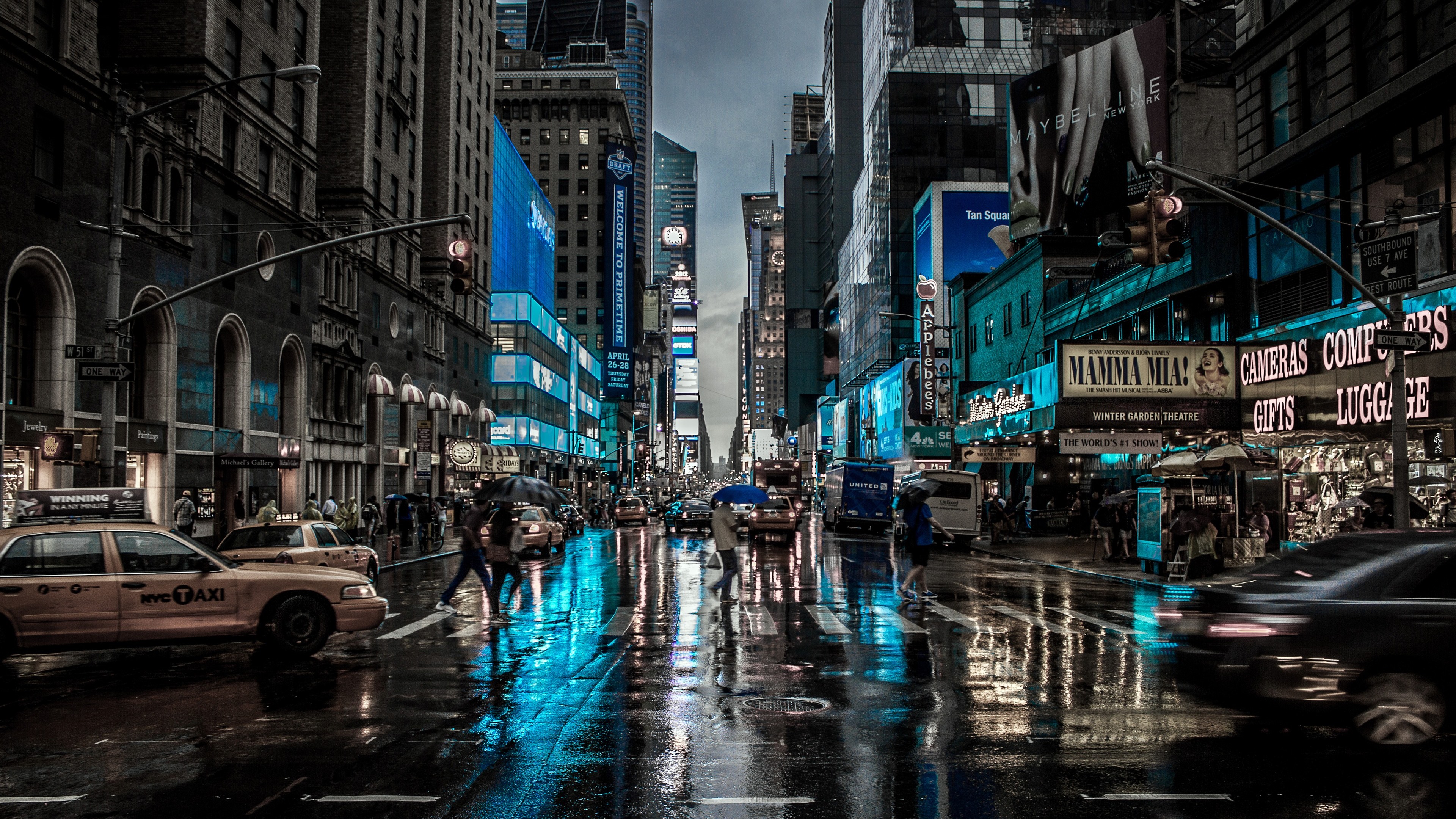 Wallpaper New York City Night Street Buildings Rain Usa UHD 4k Picture Image