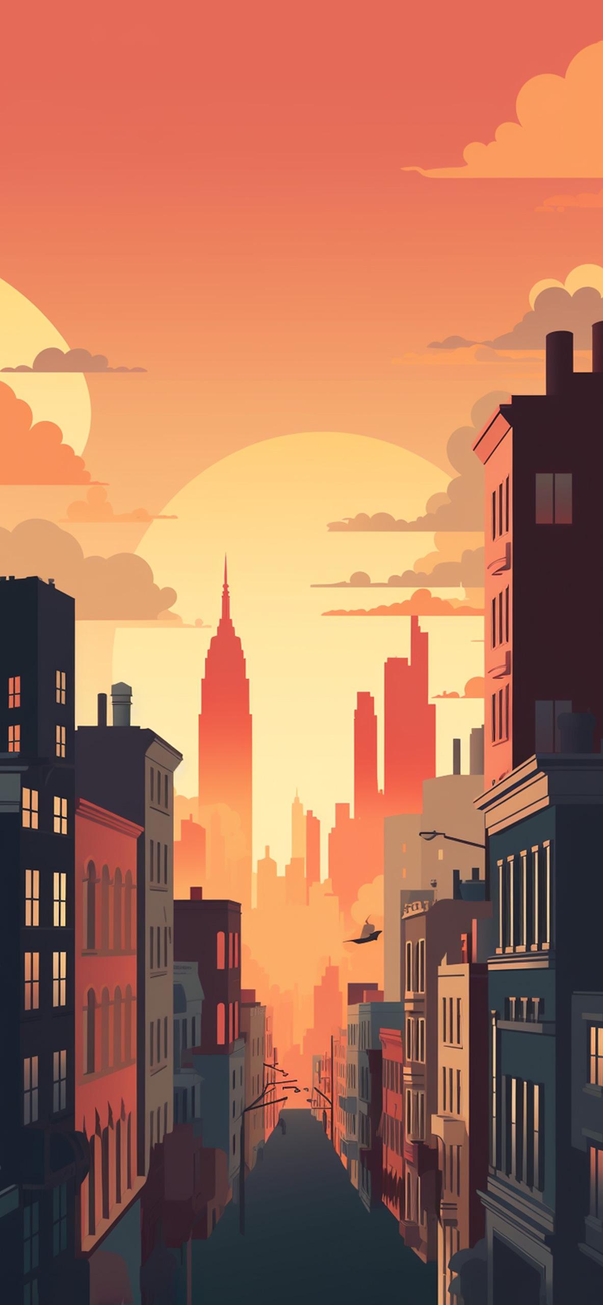 New York City Sunset Art Wallpaper iPhone
