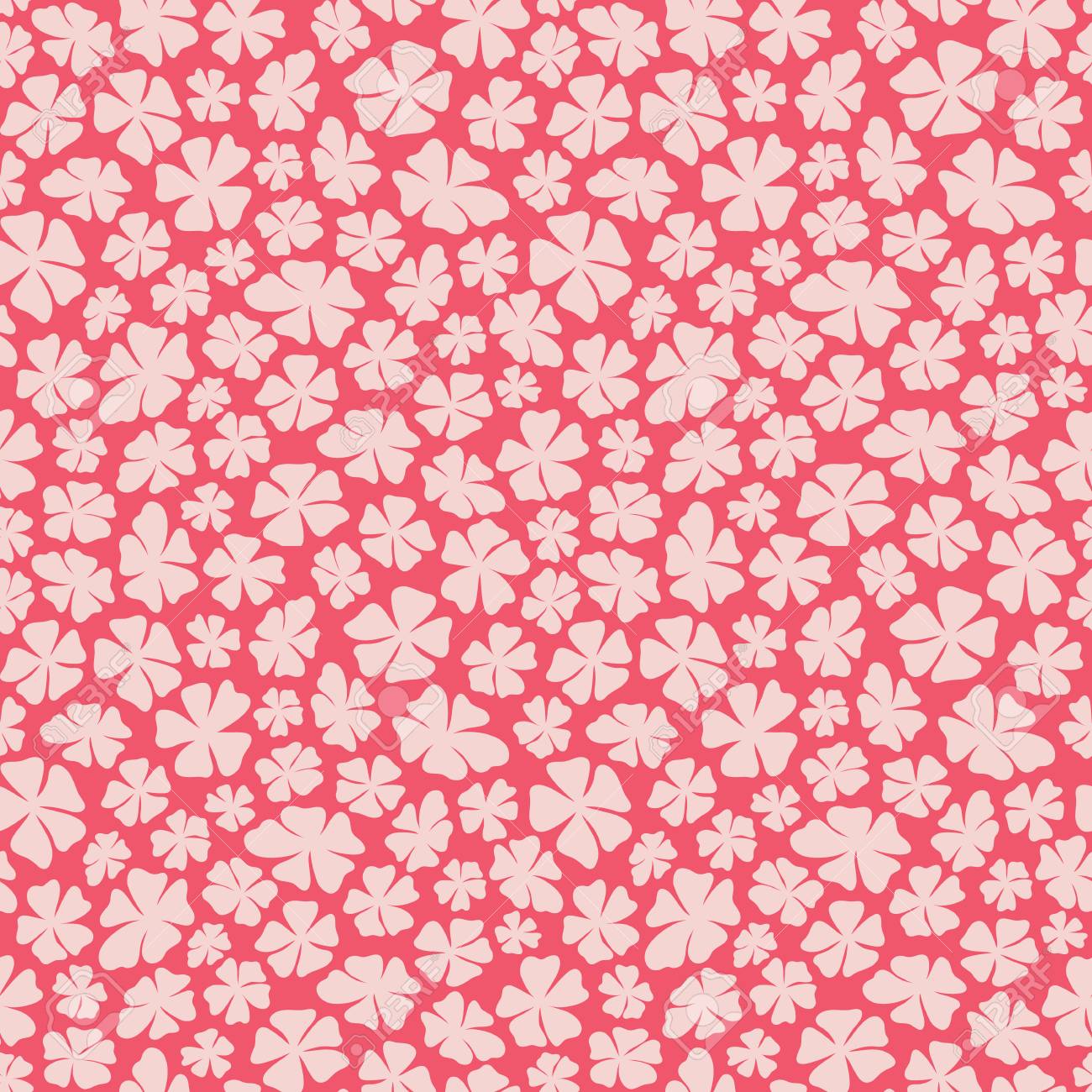 Hand Drawn Ditsy Pink Flowers On A Red Background In Tossed