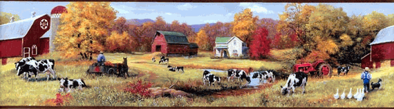 Cow Pasture With Tractor Red Wallpaper Border