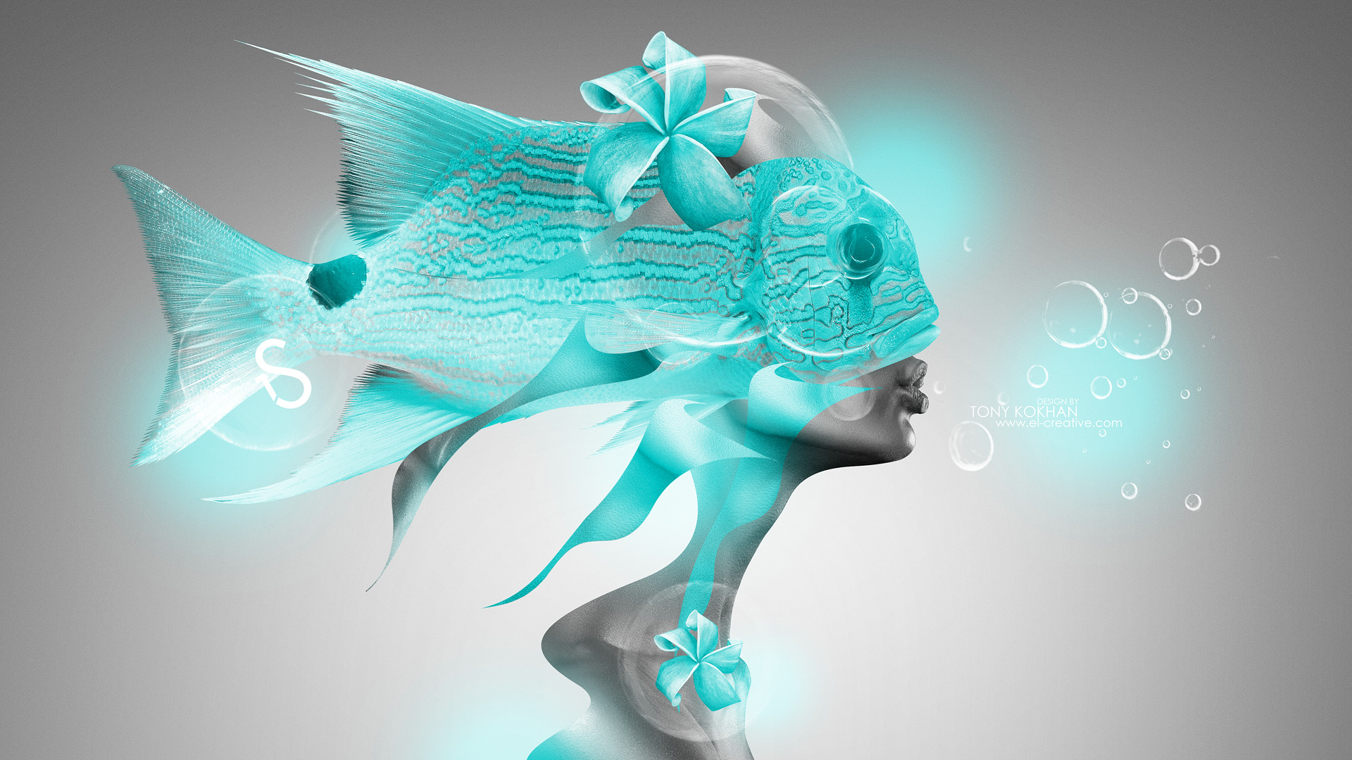 Girl Flowers Fantasy Turquoise Neon HD Wallpaper Design By Tony