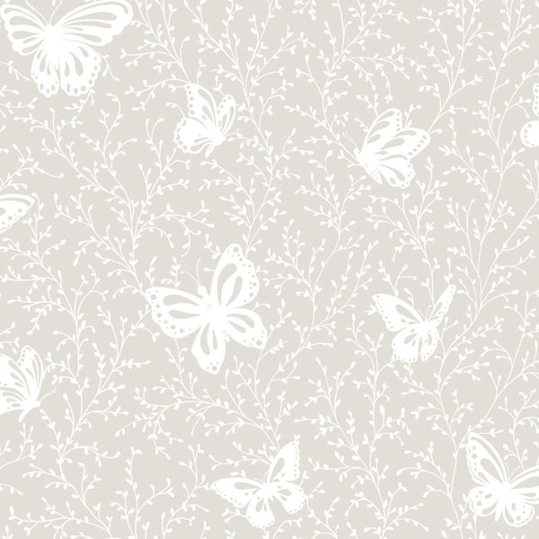 Butterfly Garden Gray Prepasted Wallpaper   Wall Sticker Outlet