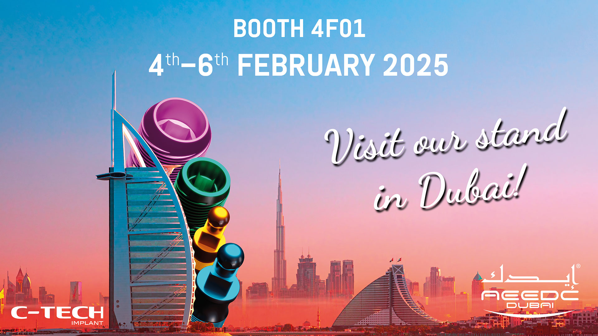 Promotional image for C-TECH Implant at AEEDC Dubai in February 2025