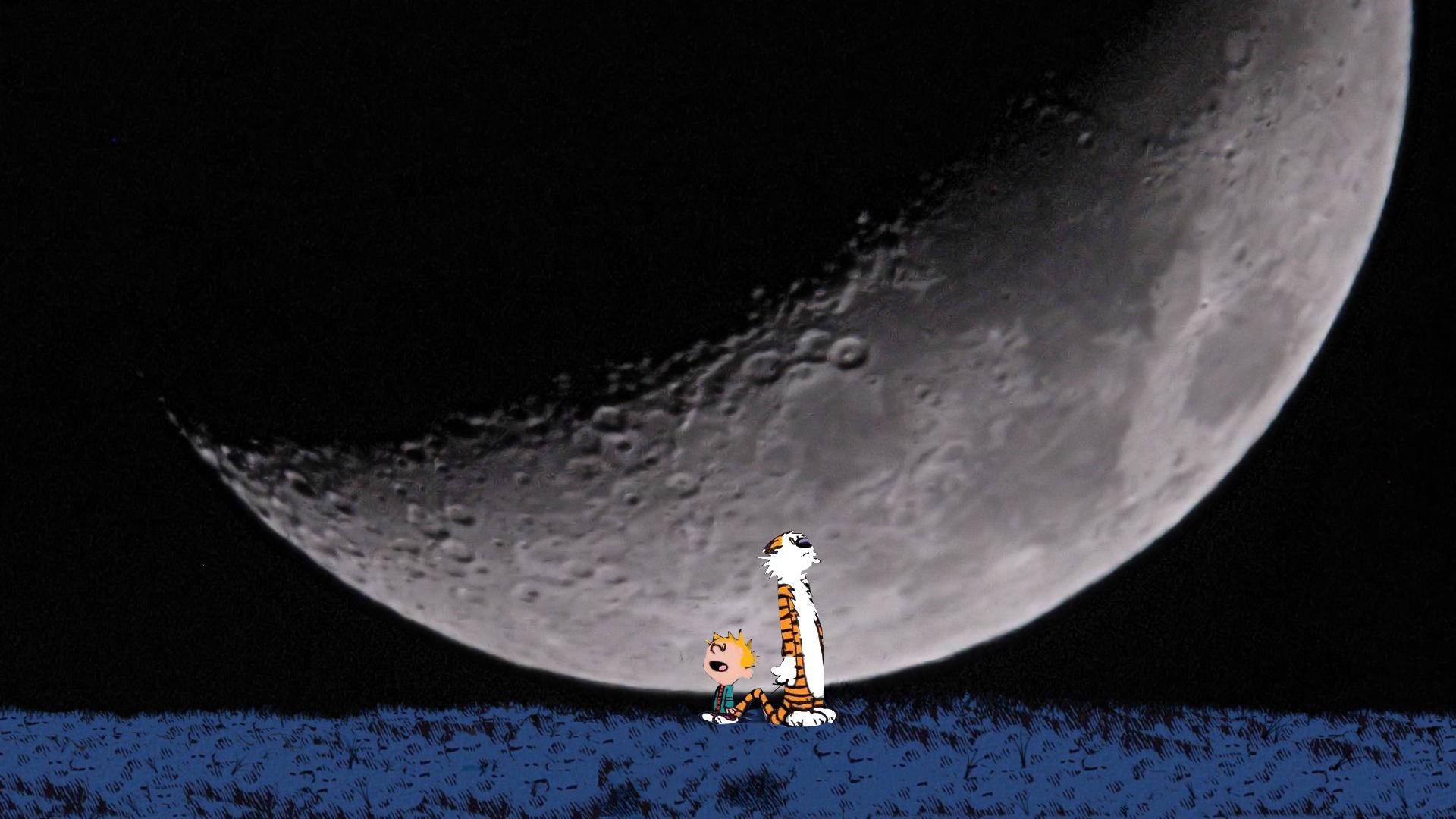 Calvin And Hobbes Ics Sci Fi Pla Sky Moon Mood F Wallpaper