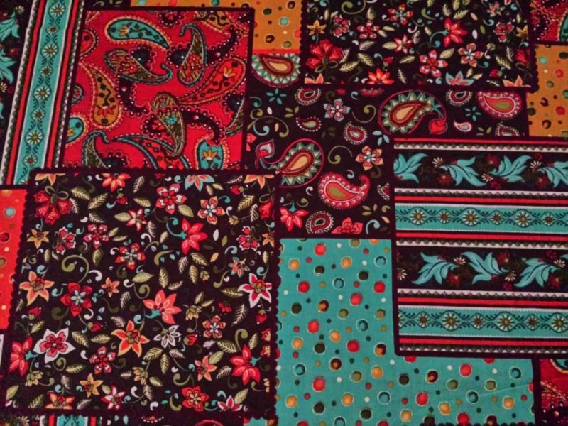 Yd Paisley Patchwork Print Jacobean Floral Teal Gold Red Olive