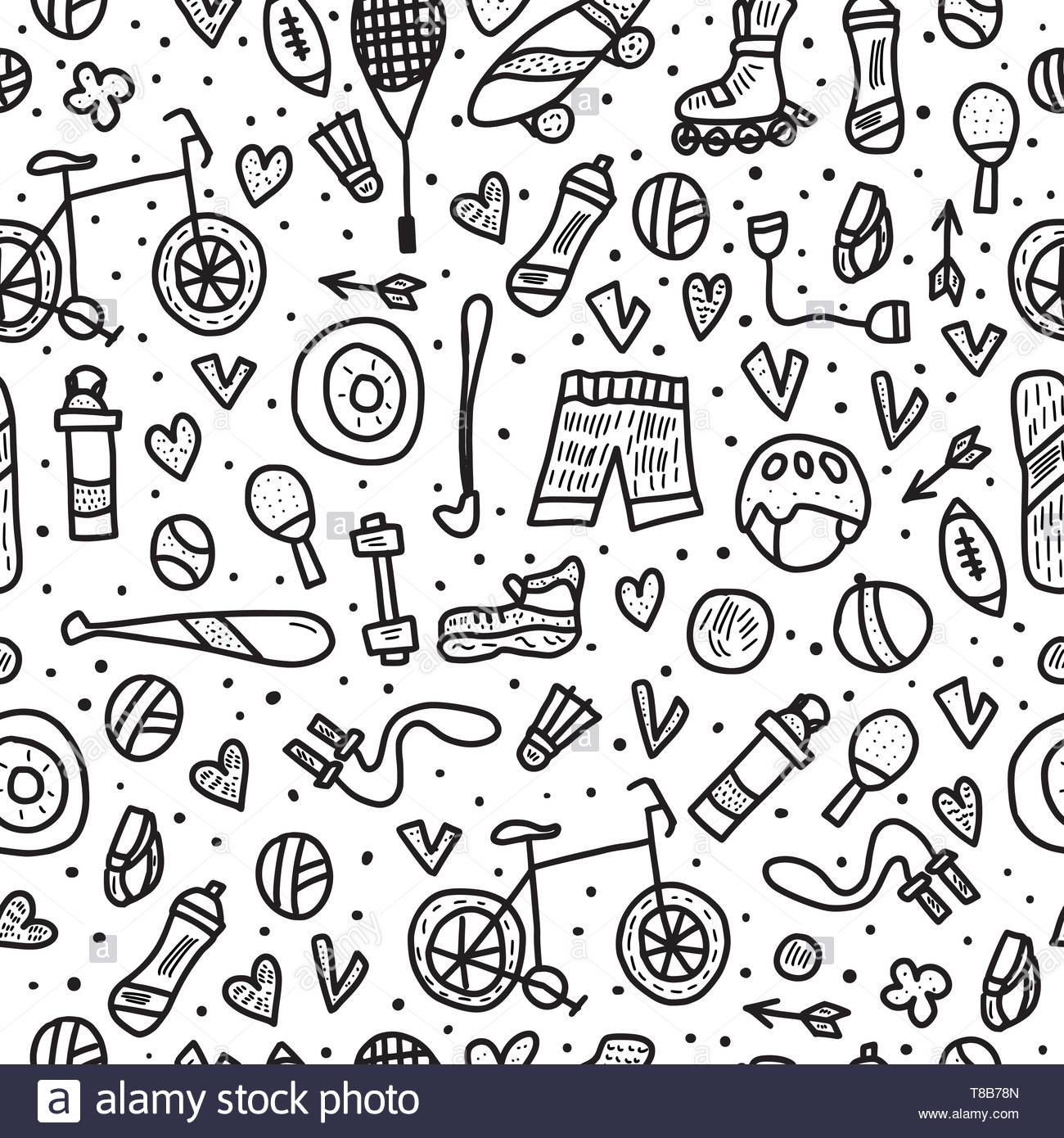 Seamless Pattern Of Sport Healthy Lifestyle Tools Activities