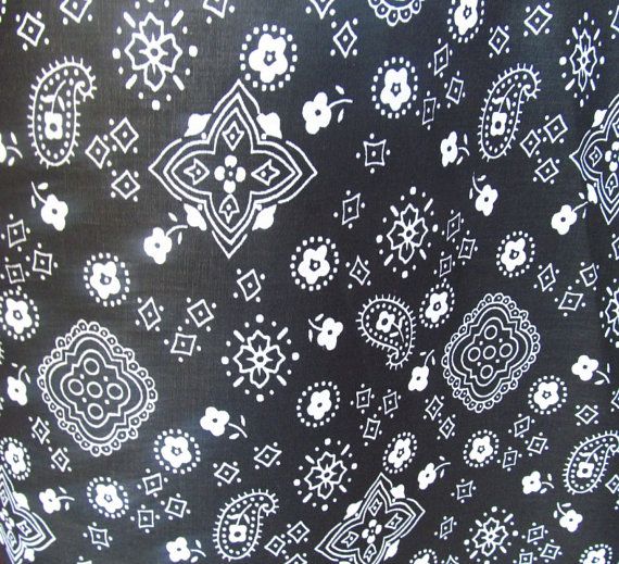 Poly Cotton Print Bandana On Black Background Fabric By The Yard