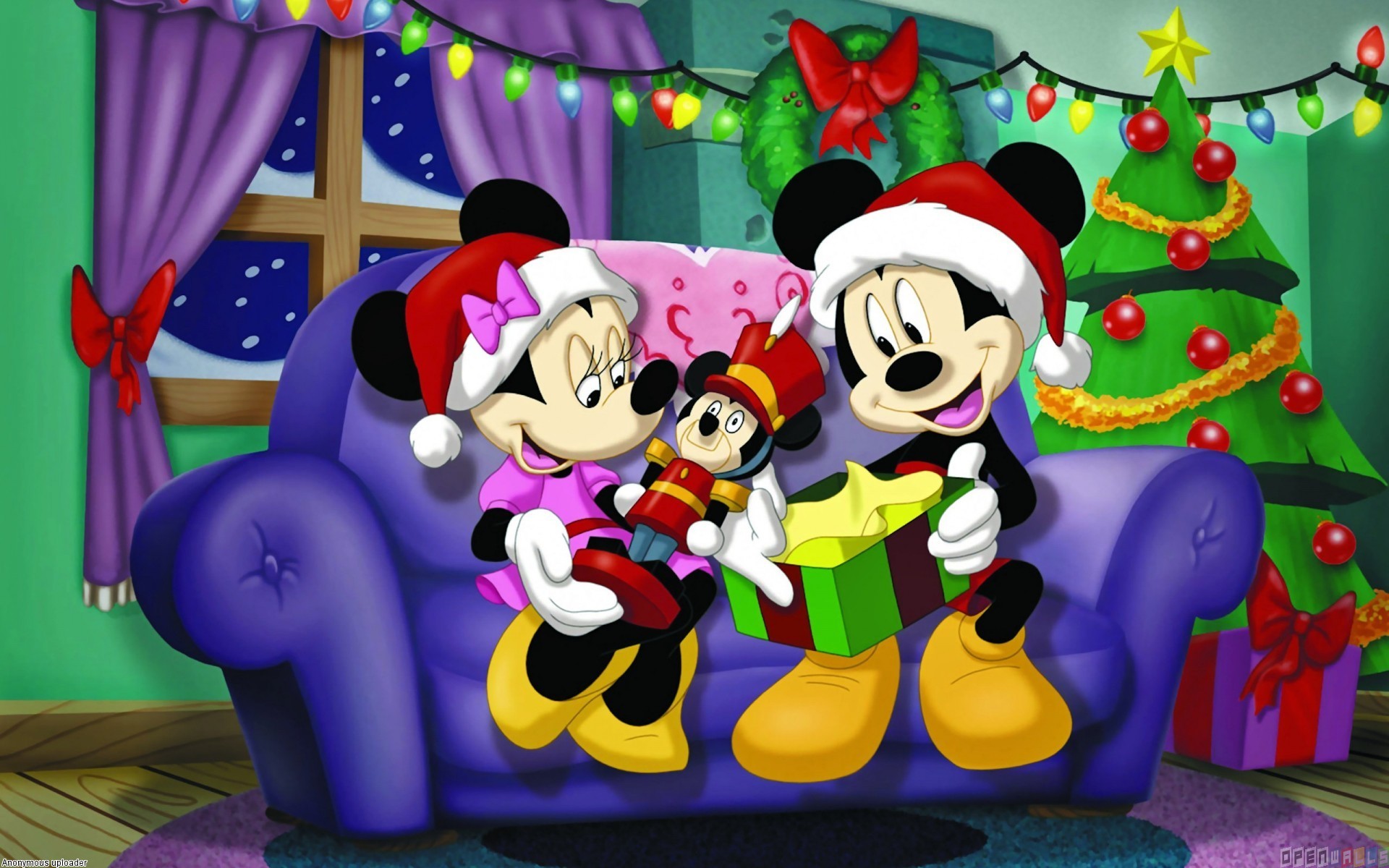 Minnie And Mickey Mouse Christmas Wallpaper Open