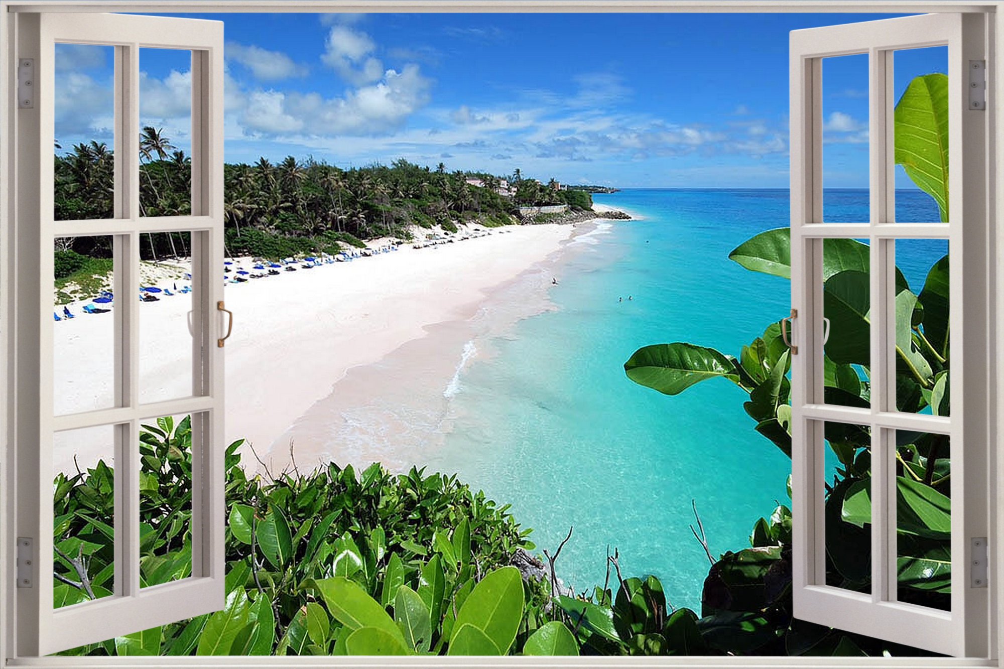 3d Window Exotic Ocean Beach Wall Stickers Film Decal Wallpaper