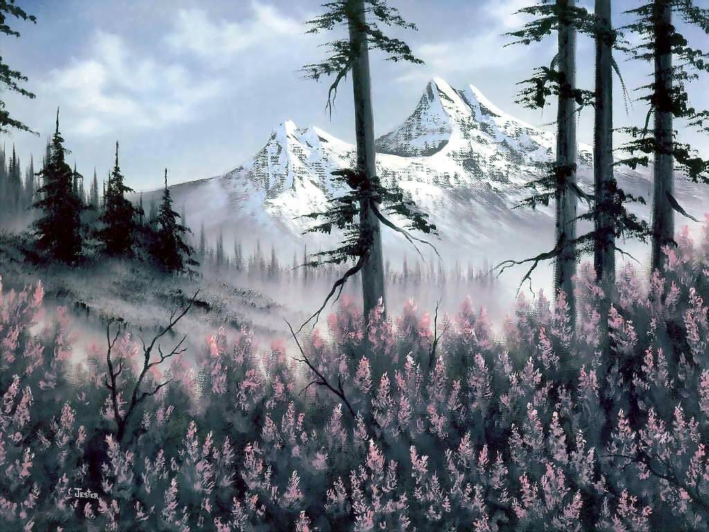 Bob Ross Mountain Blossoms Dana Jester Paintings Wallpaper