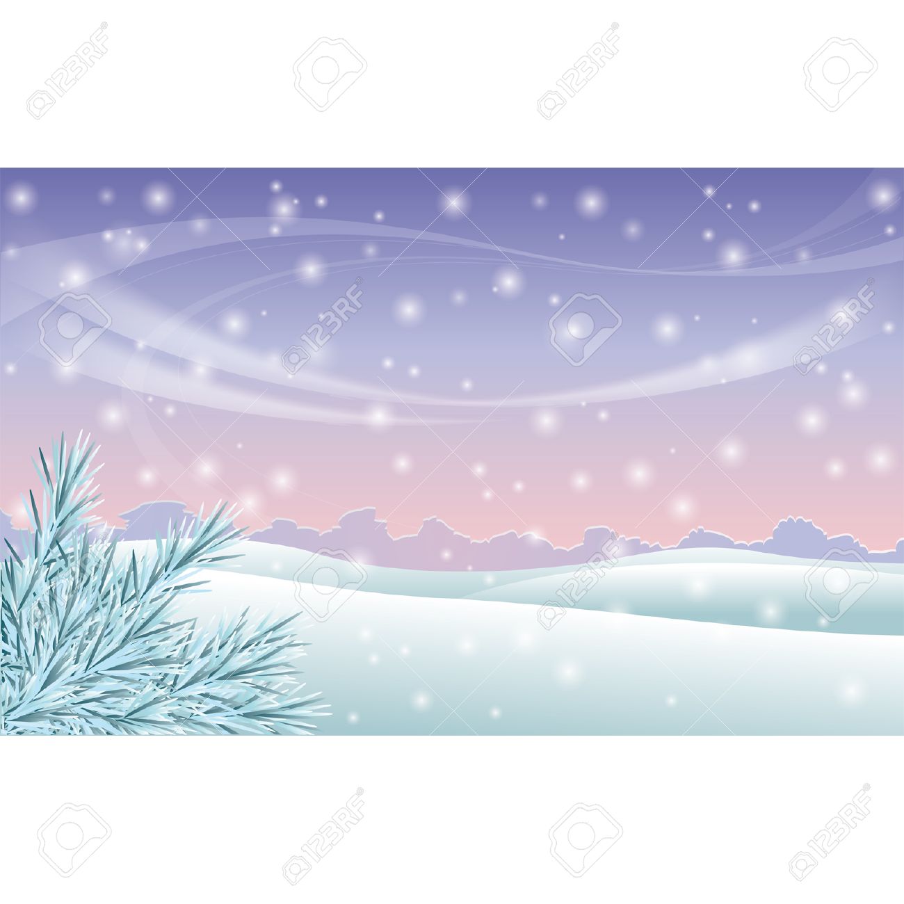 Winter Scene Background With Trees On A Snowy Hillside