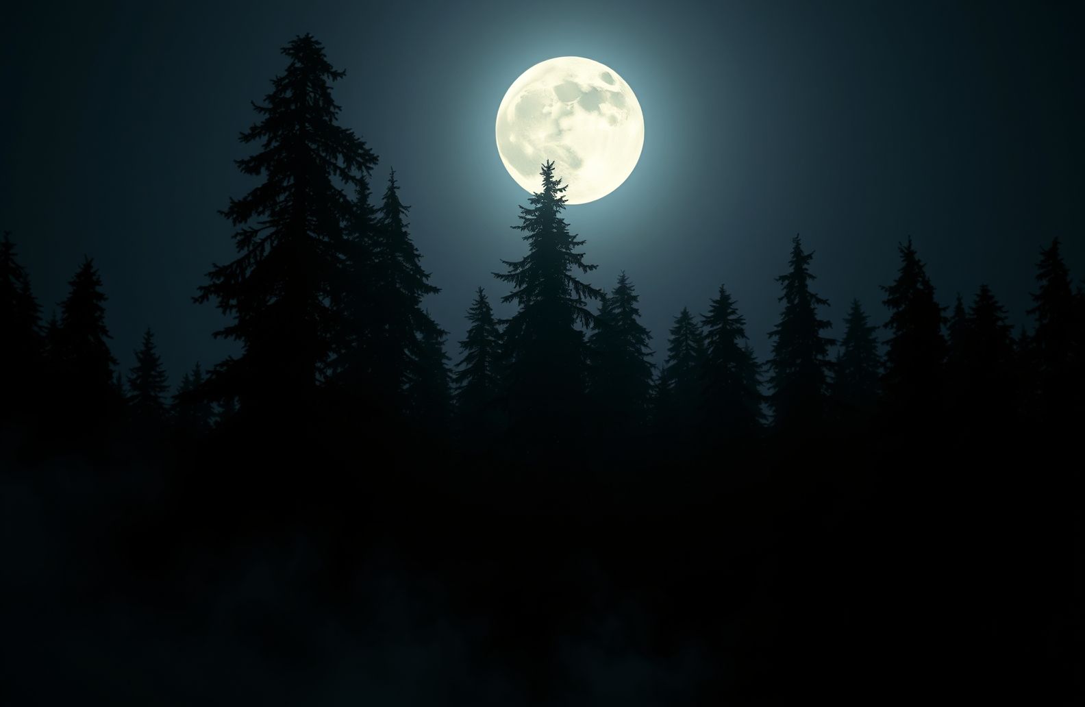 Dark Forest With Moon Wallpaper