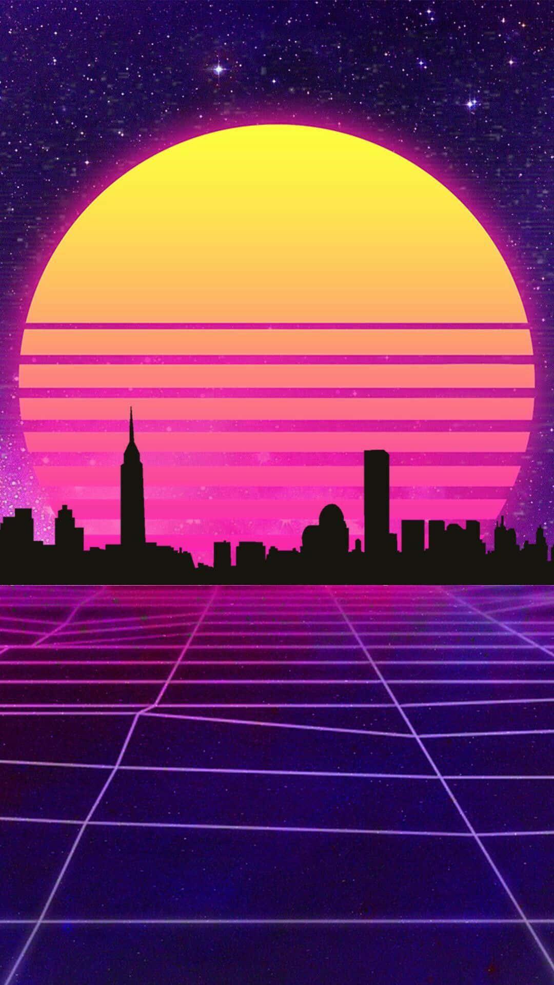 Download 80s Vaporwave Neon Sunset Wallpaper