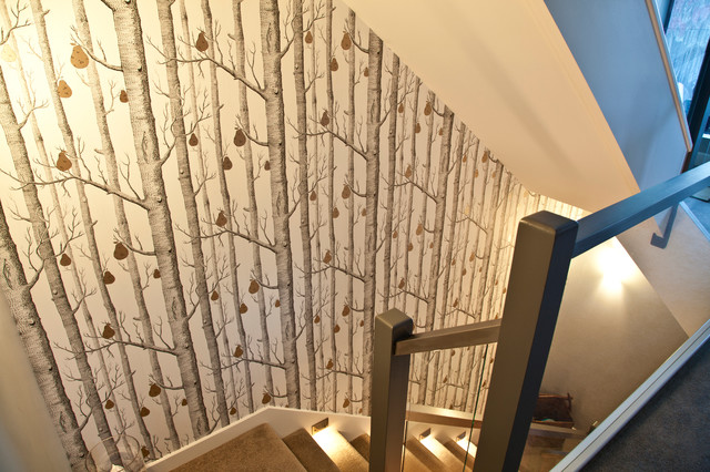 Wallpaper at top of staircase top floor  Hallway wallpaper Staircase  wallpaper ideas Stair wall decor