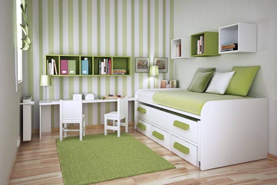 Rug Green Stripped Wallpaper Bedroom Interior Design For Small Spaces
