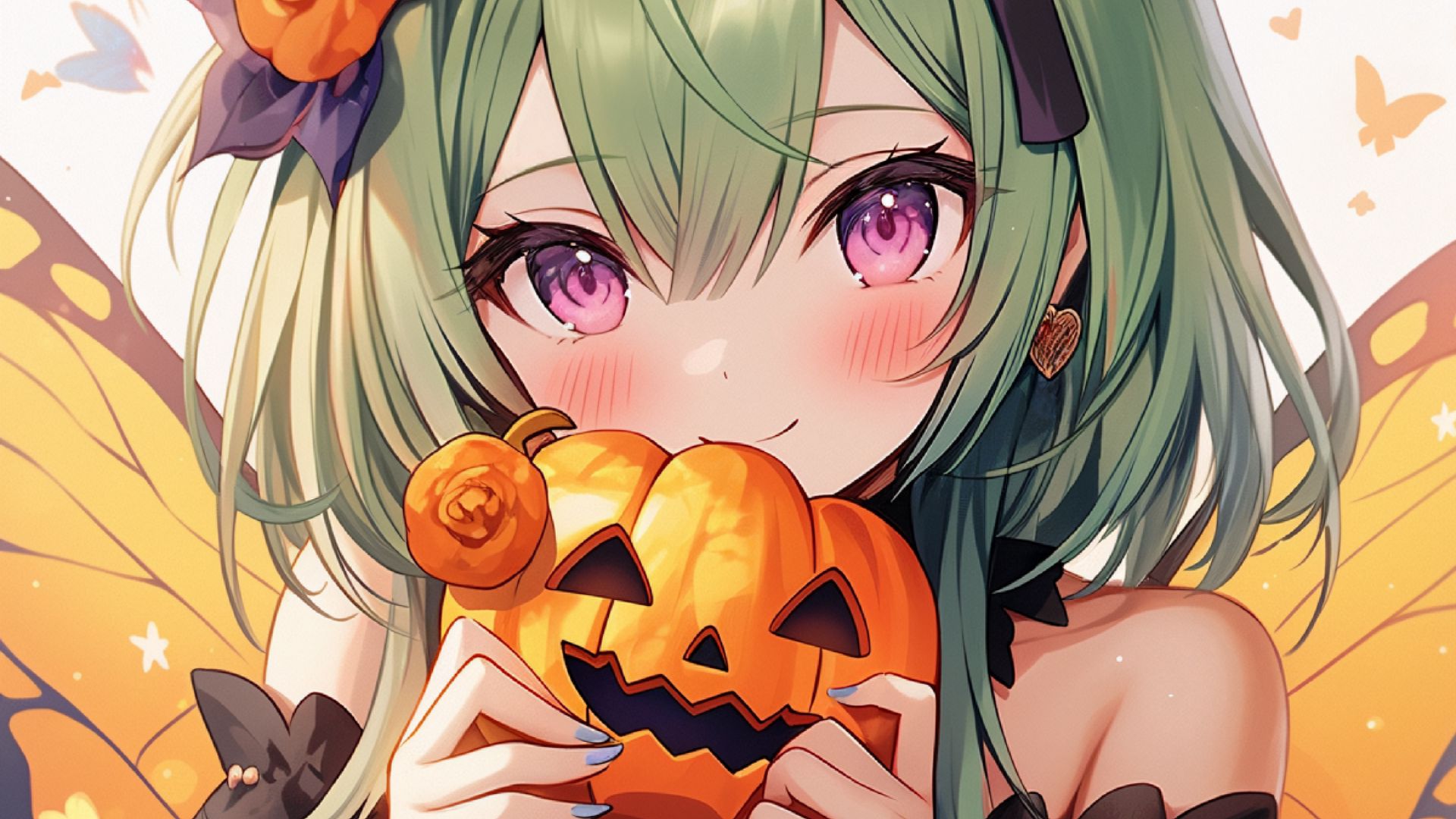 Wallpaper Girl Pumpkin Halloween Anime Holiday