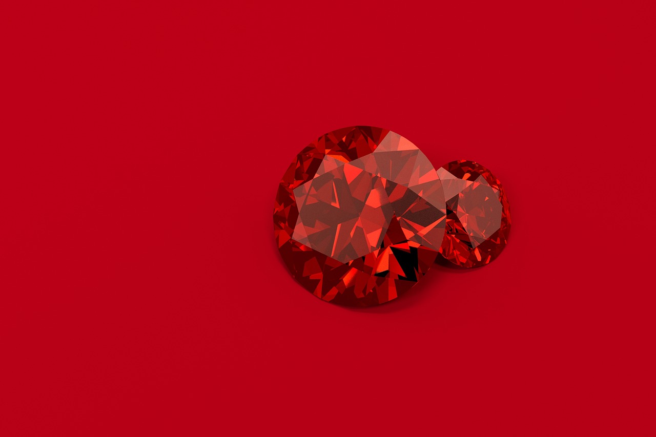Rubies Diamonds Gemstone Gems Red Background Photo From