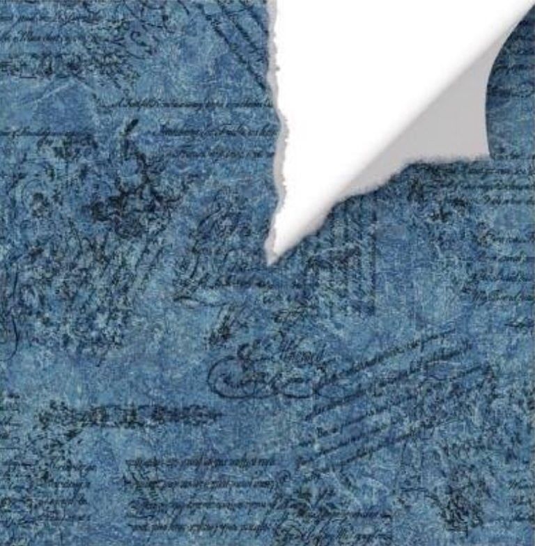 Wallpaper Tear Paper Illusion Color Cobalt Blue Script By Village