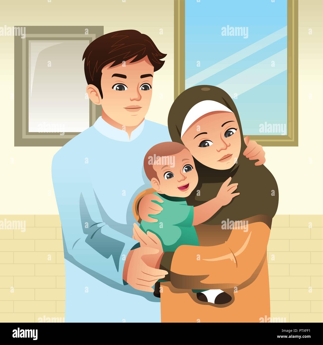 A Vector Illustration Of Muslim Family At Home Stock Image