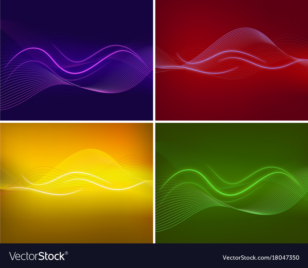Bright Wavy Lines On Four Different Background Vector Image