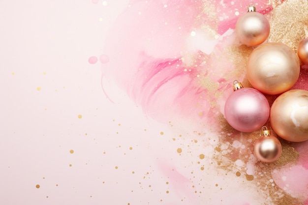 Christmas Balls Card With Splash Golden Pink Color Wallpaper