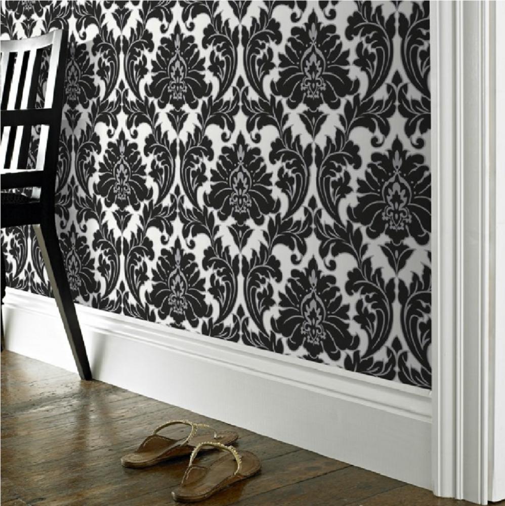Brown Superfresco Easy Majestic Damask Black White Wallpaper