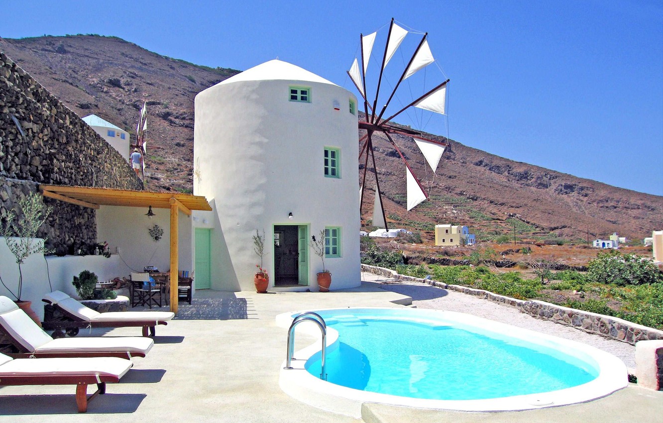 Wallpaper Greece Mykonos Windmill Villa Image For Desktop