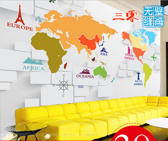 Sq M 3d Nonwoven Custom Large Mural Ikea Wallpaper World Map