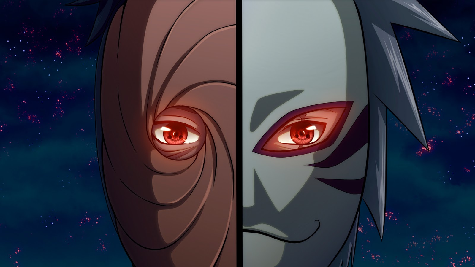 kakashi hatake and obito tobi uchiha sharingan eyes anbu mask