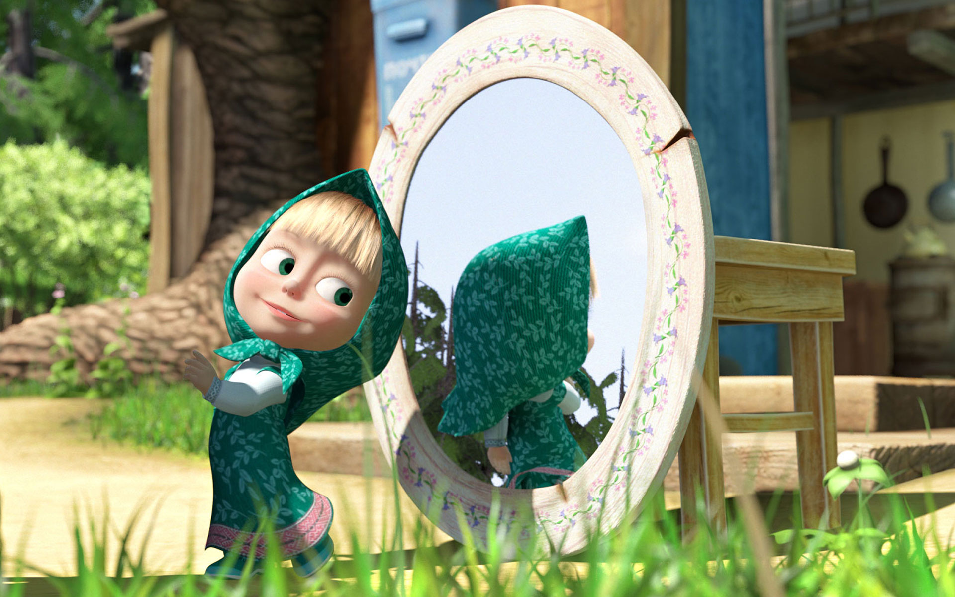 Masha And The Bear Looking At Mirror Background For Macbook