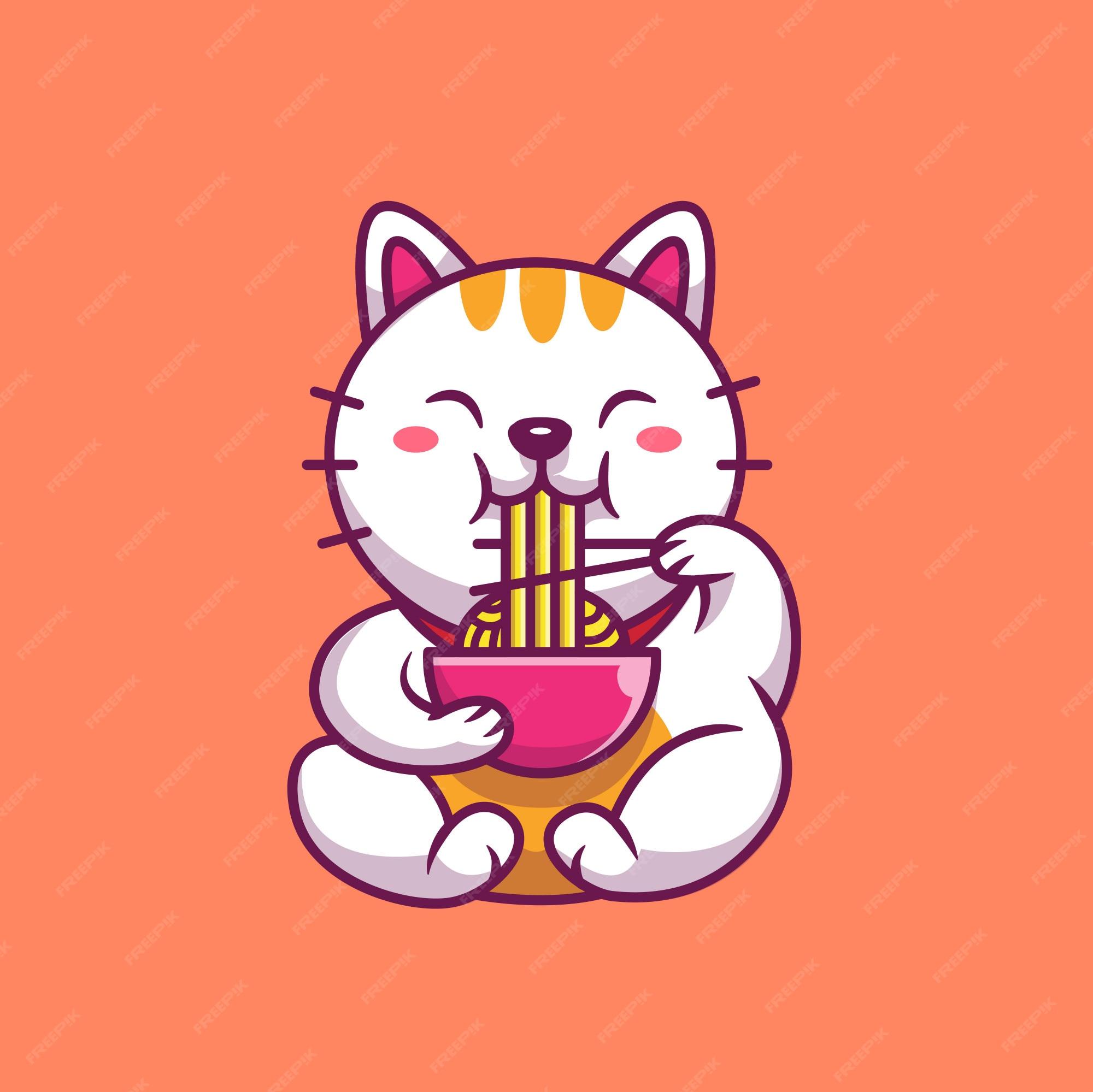 Premium Vector Cute Cat Eat Ramen Noodle
