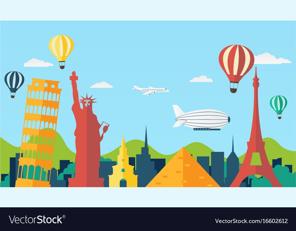 Travel And Tourism Background In Flat Style Vector Image