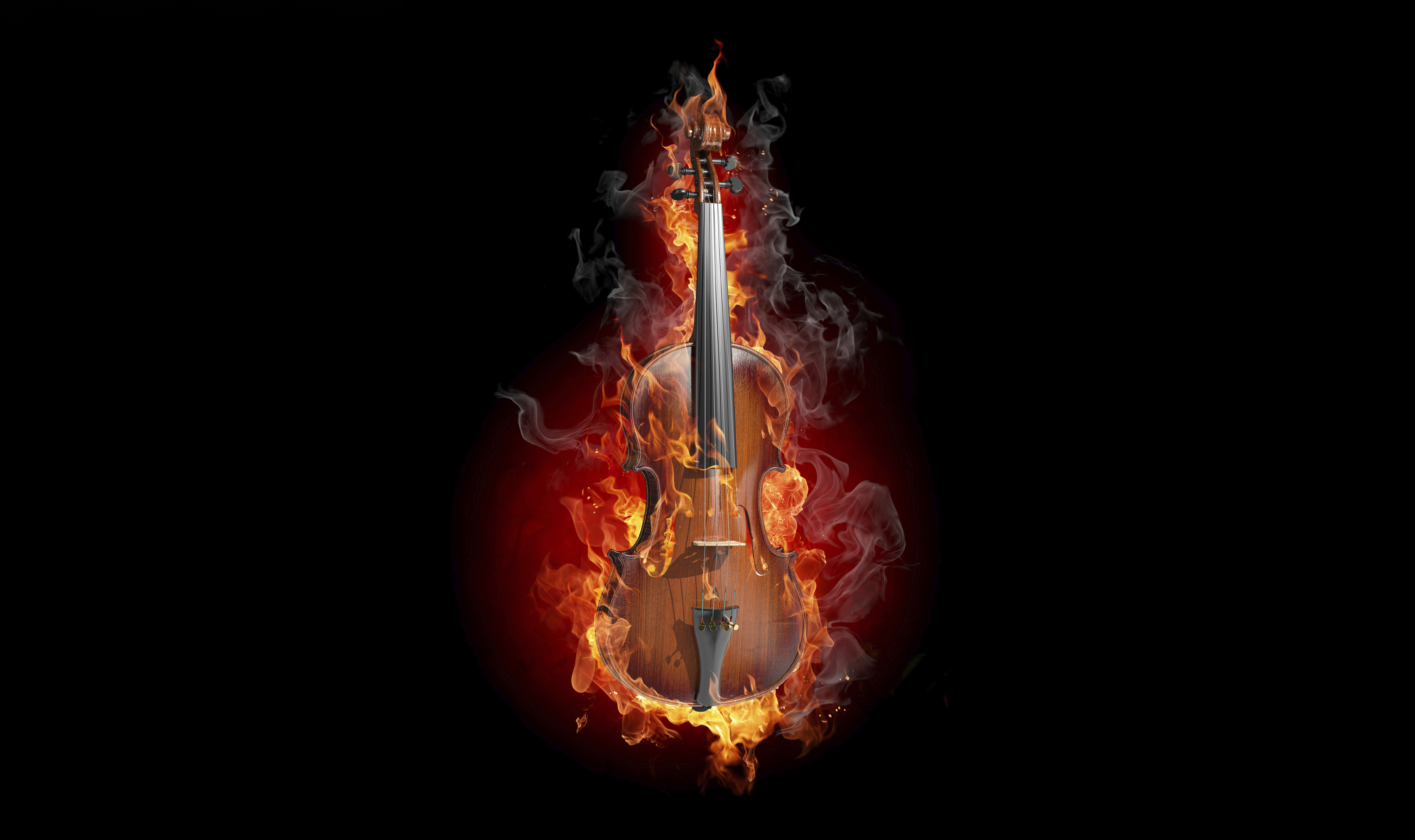 4k Wallpaper Music Smoke Creative Fire Violin