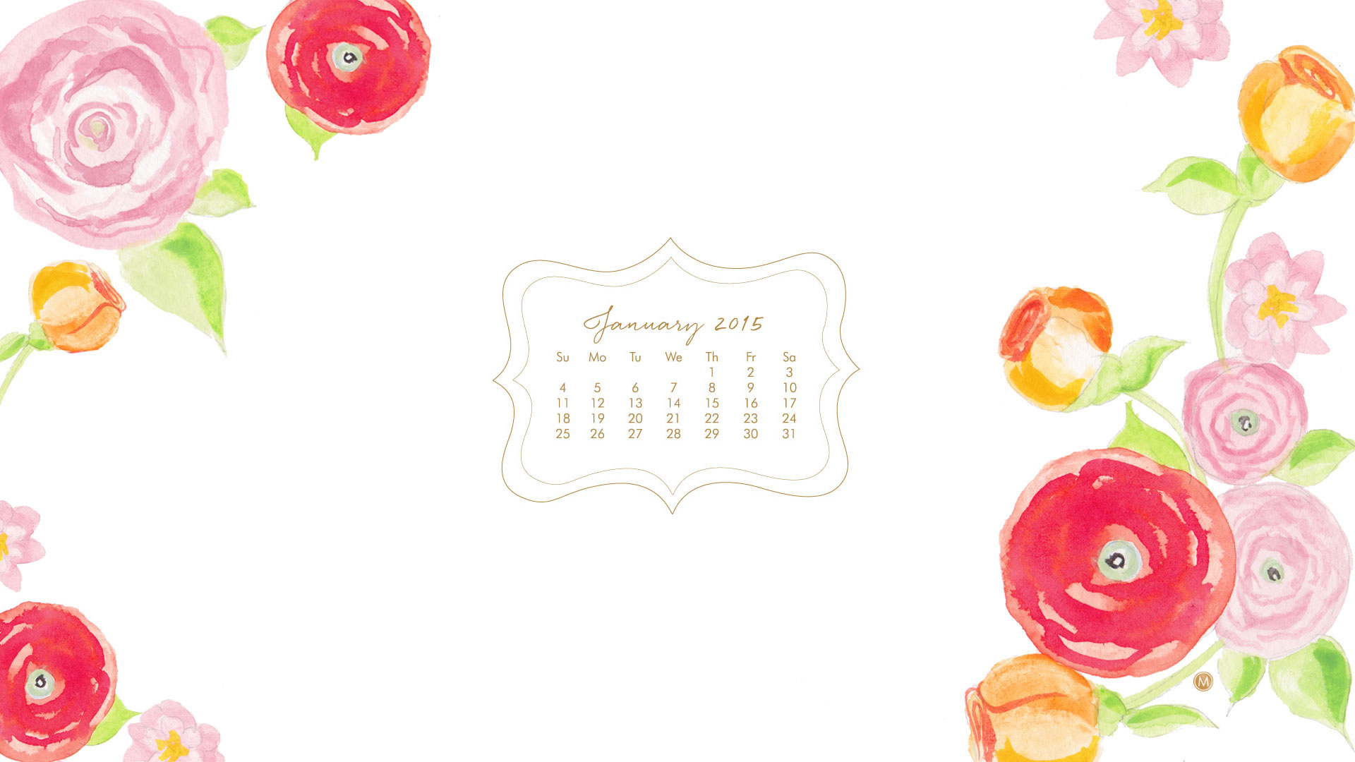 January Calendar Floral Watercolor Wallpaper