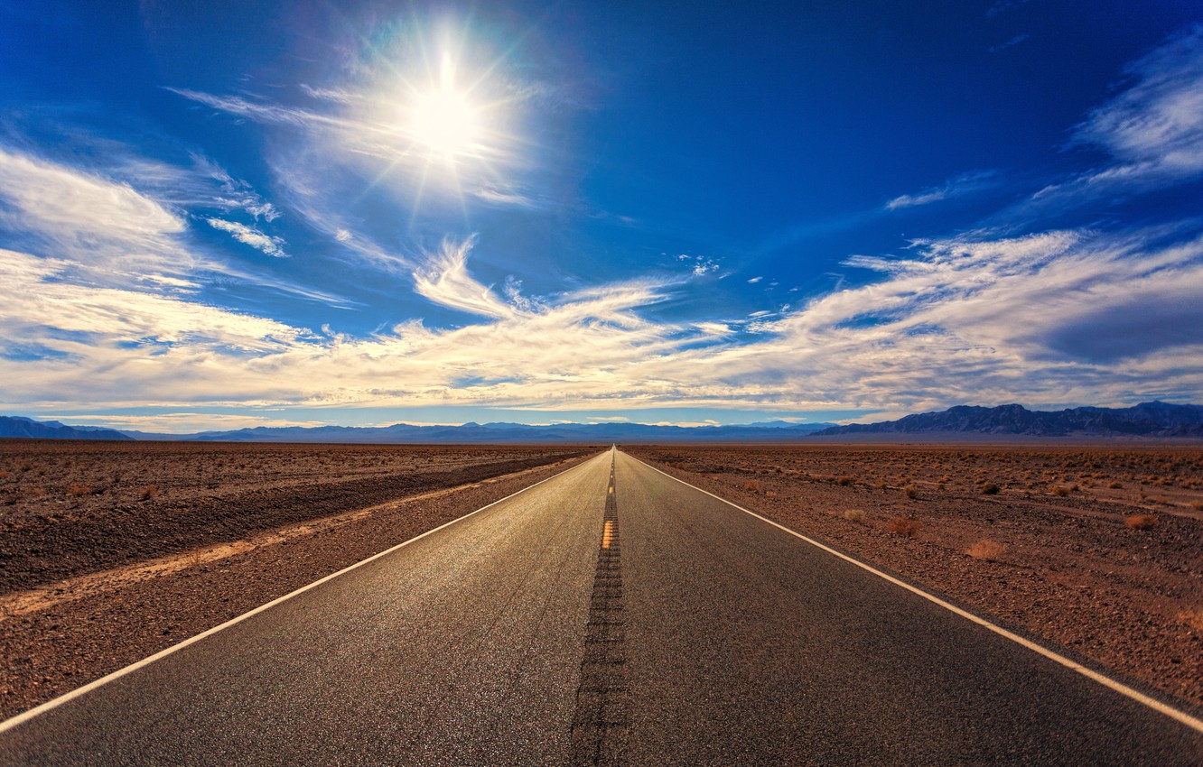 Wallpaper The Sun Clouds Road Mountains Horizon Desert