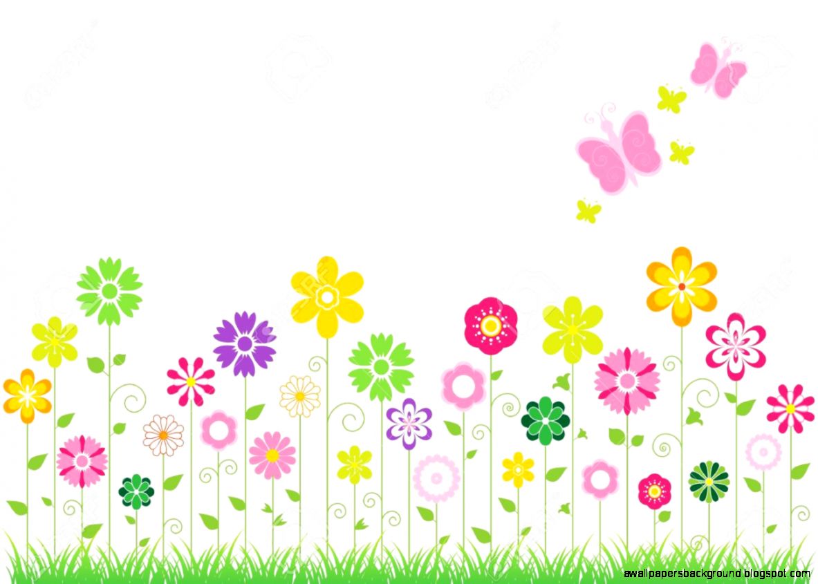 Spring Flowers And Butterflies Border Wallpaper Background